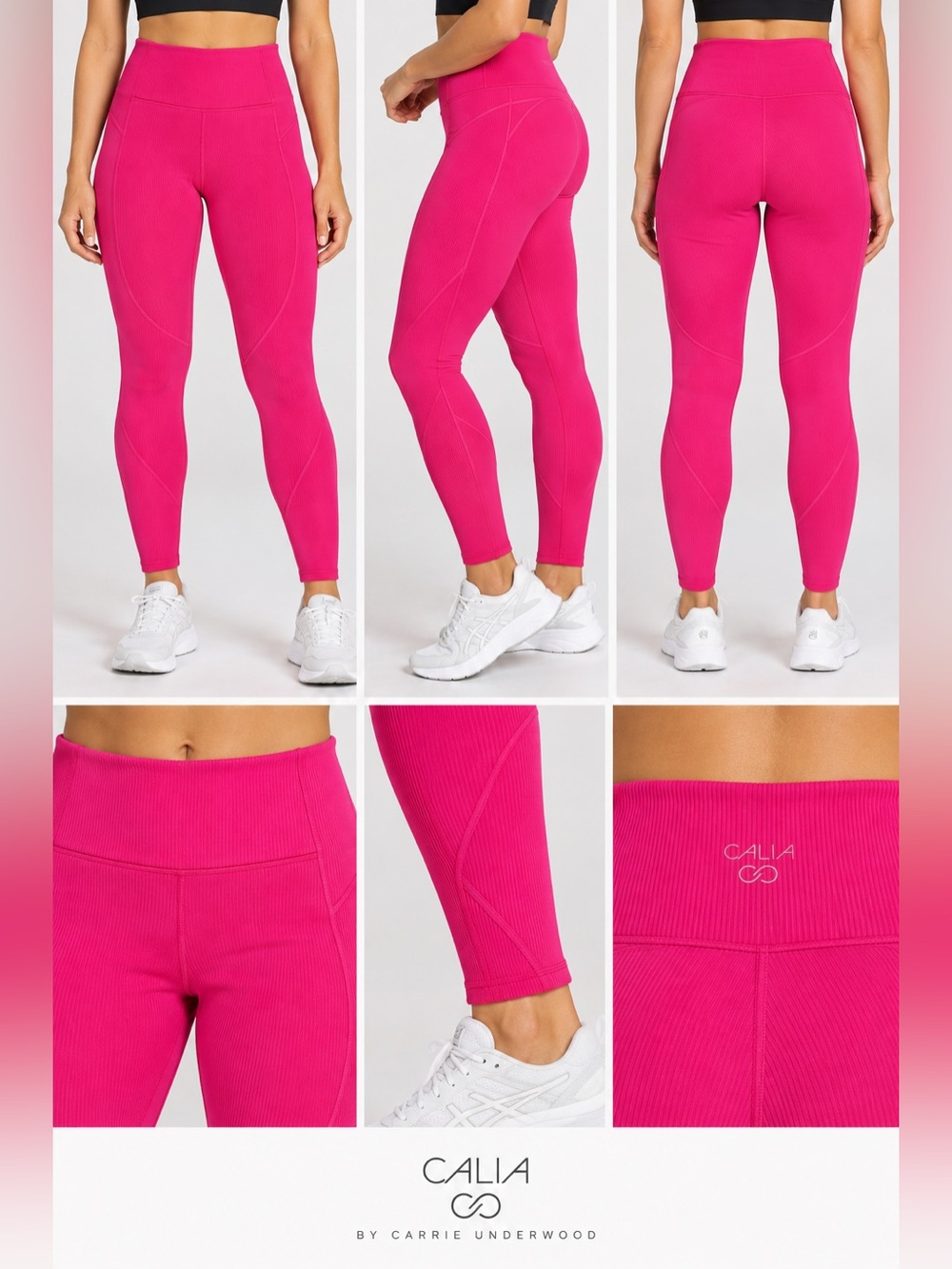 CALIA Hot Pink Ribbed High Rise Leggings Large Activewear Workout Pants